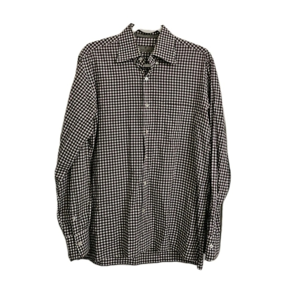 Canali Shirt Mens Medium Purple Gingham Check Cotton Button Up Longsleeve Italy - Picture 1 of 12